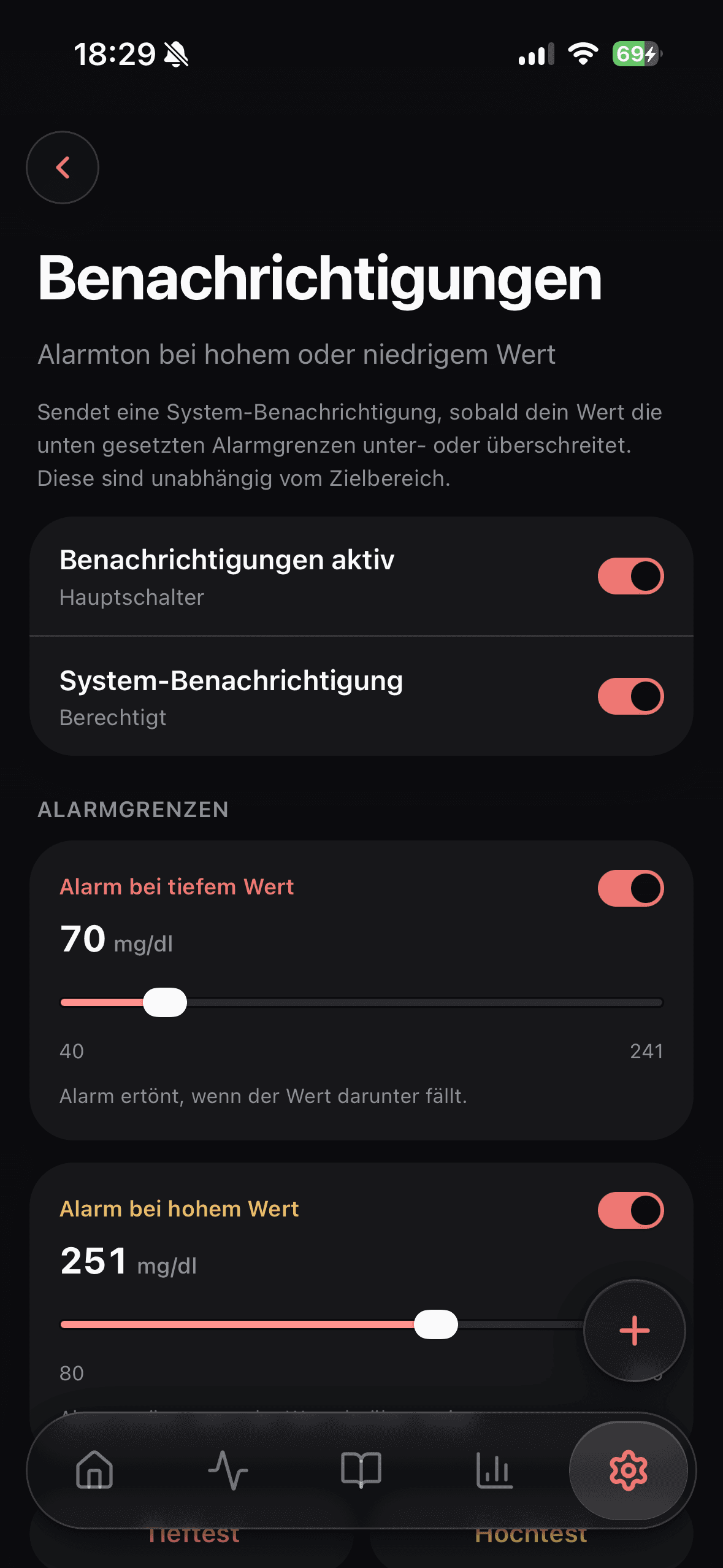Benachrichtigungen & Alarme in Glukinity