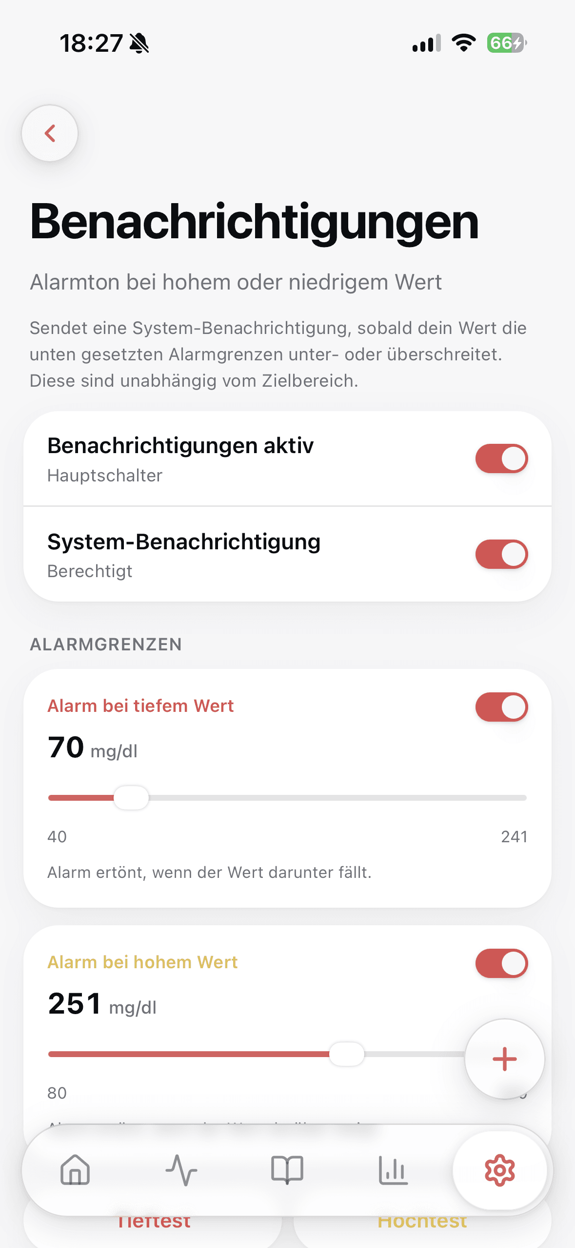 Benachrichtigungen & Alarme in Glukinity