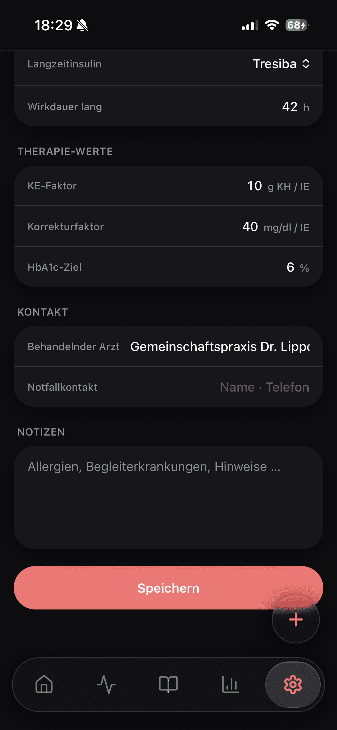 Kontakt & Notizen in Glukinity