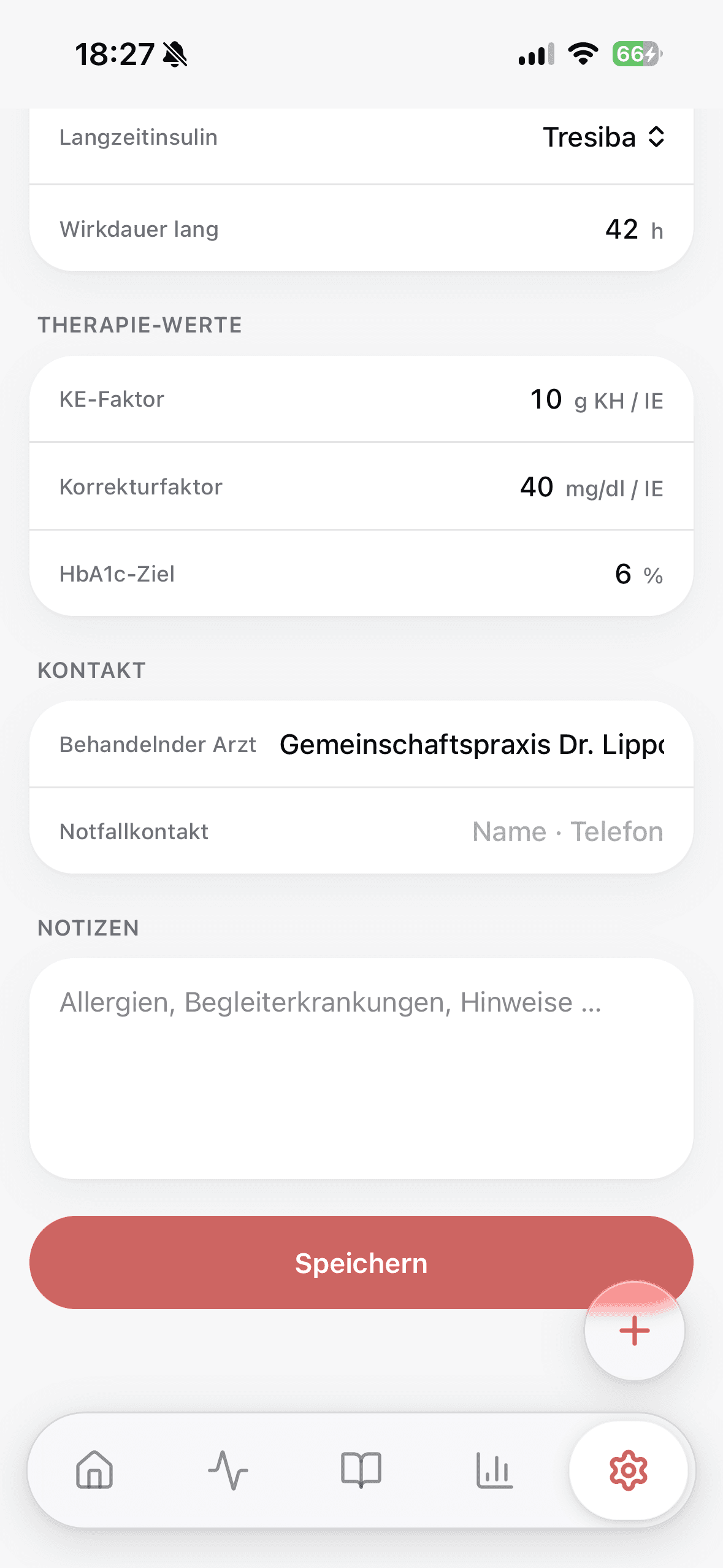 Kontakt & Notizen in Glukinity