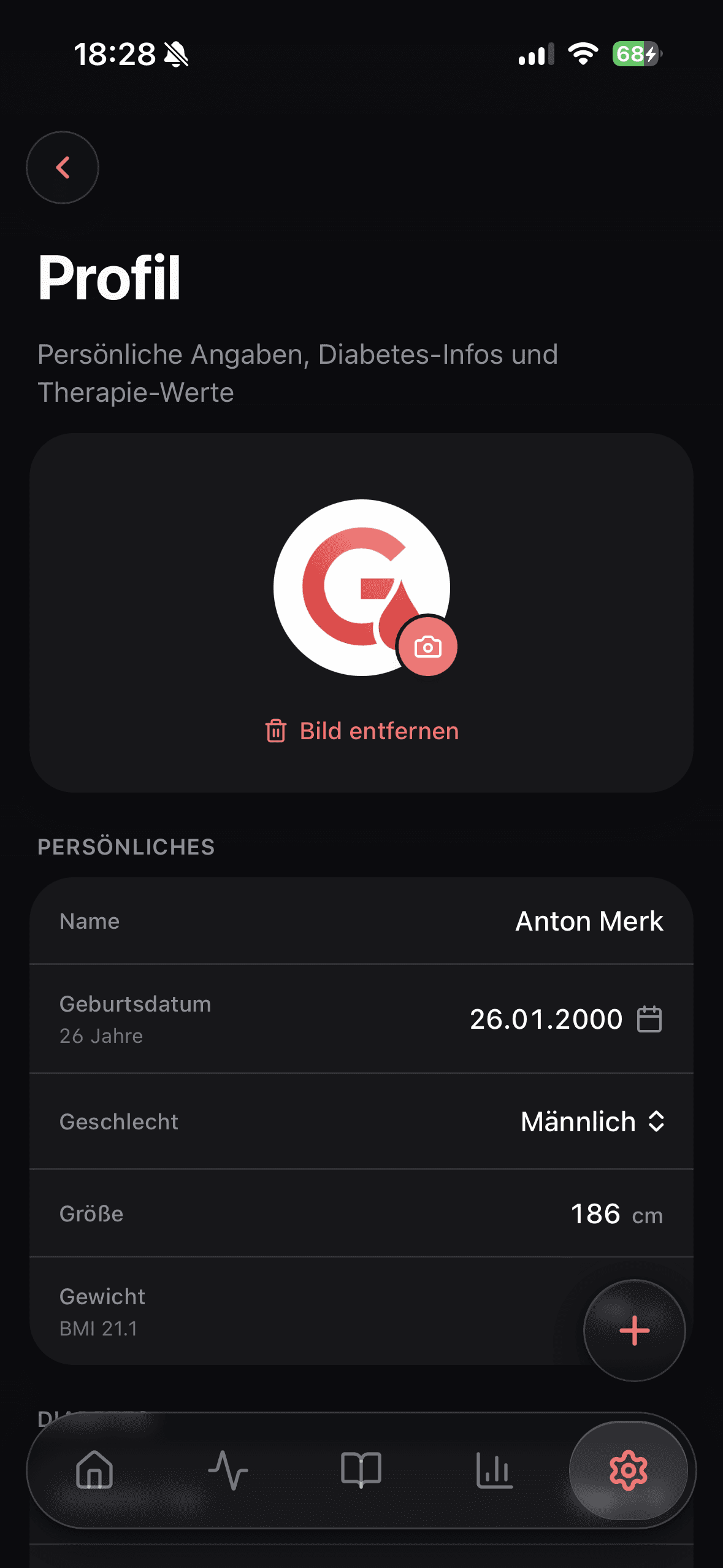 Profil & persönliche Angaben in Glukinity