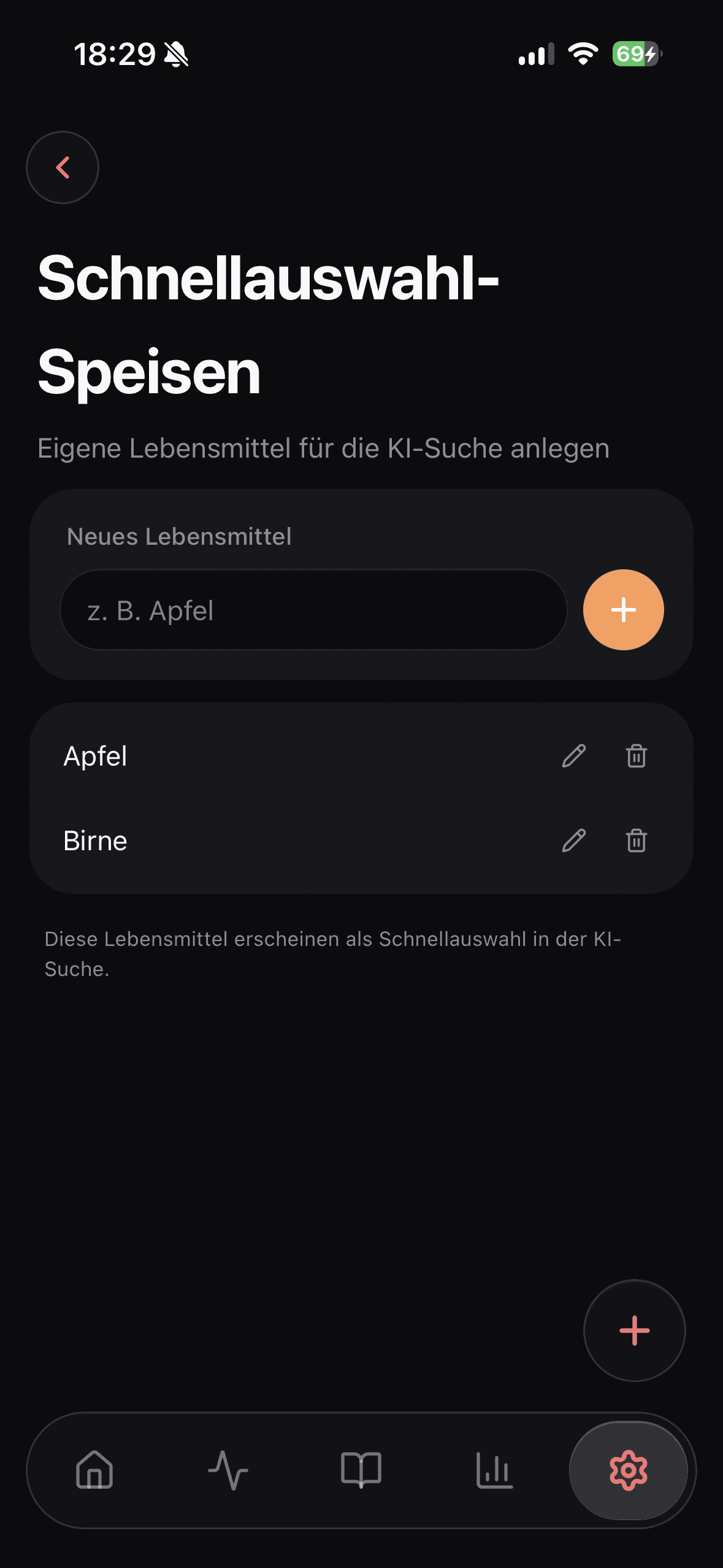 Schnellauswahl-Speisen in Glukinity