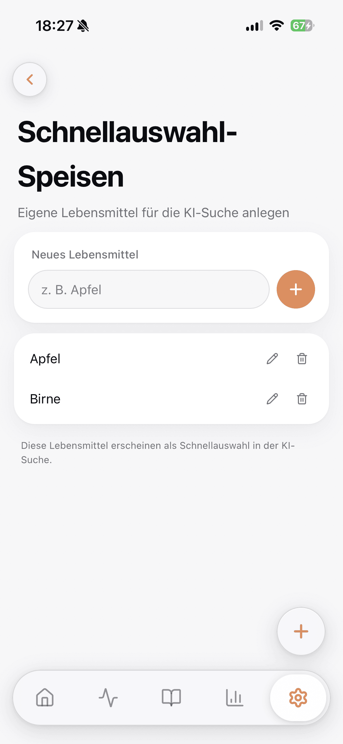 Schnellauswahl-Speisen in Glukinity