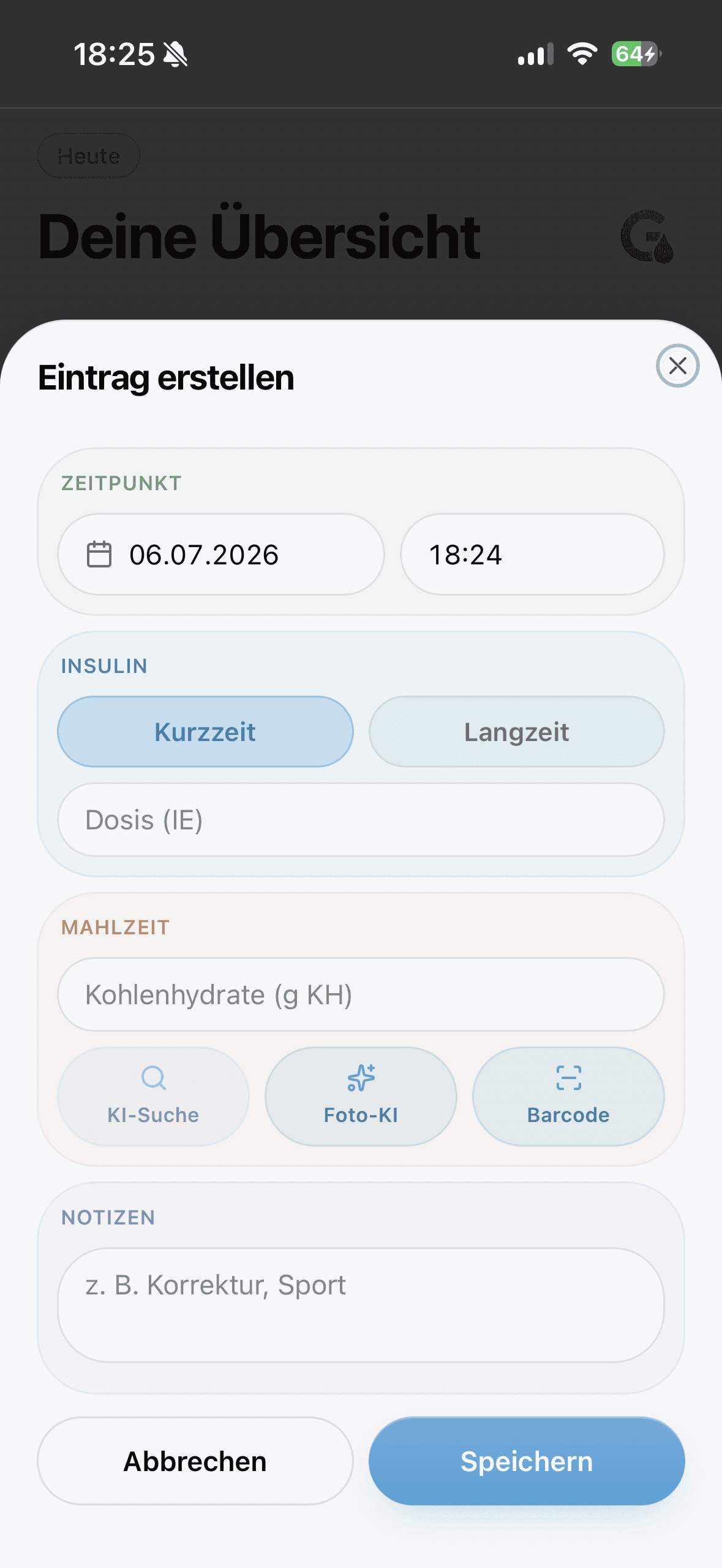 Schnelleintrag in Glukinity