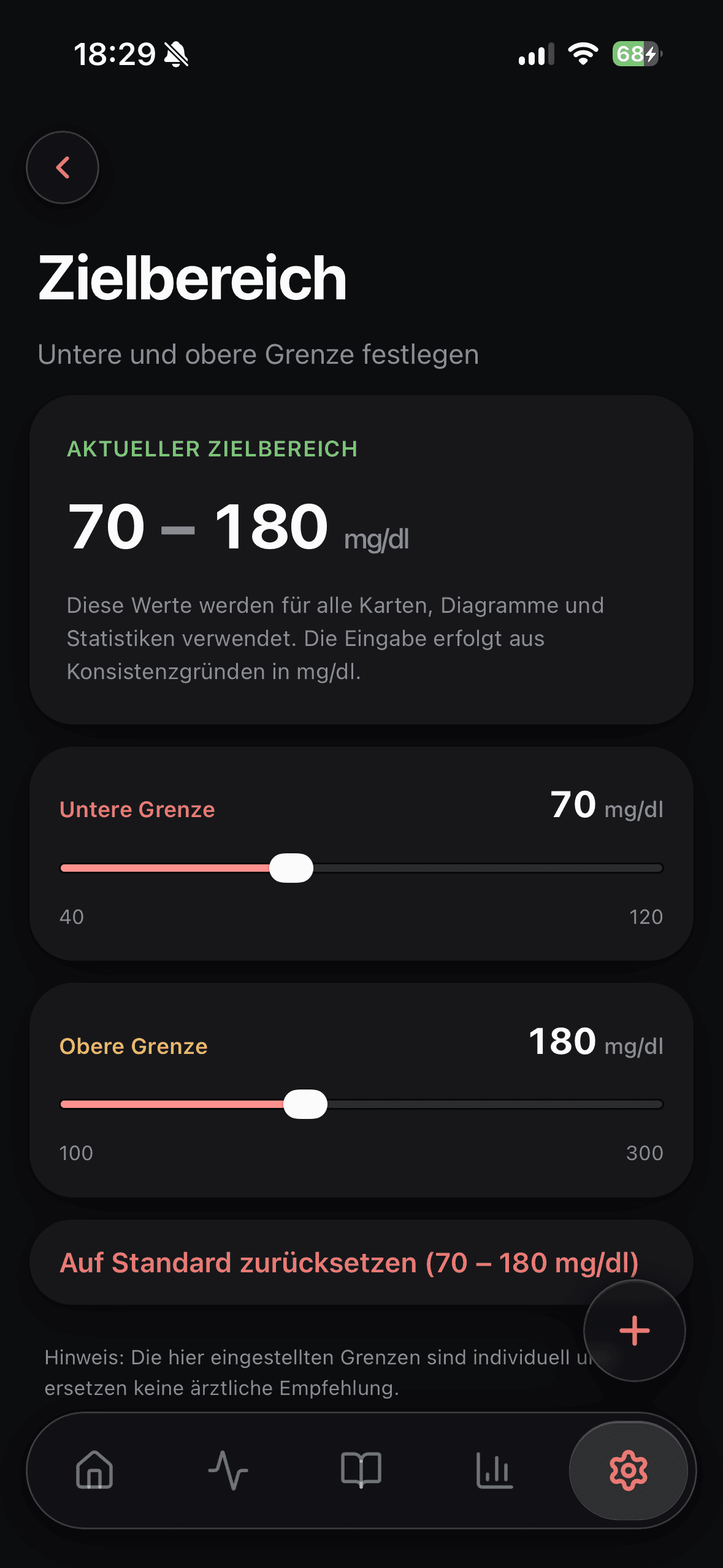 Zielbereich in Glukinity